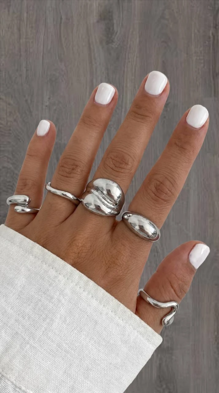 Lot de 5 bagues femme effet argent, Design moderne et minimaliste, ajustables et